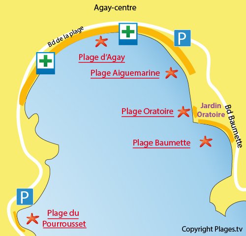 Plan de la plage de l'Oratoire à Agay