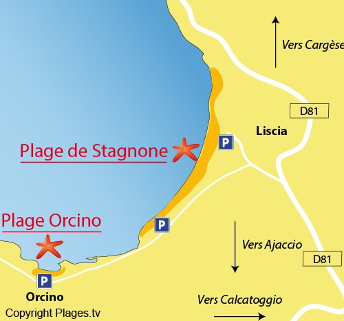 Map of Orcino Beach in Corsica