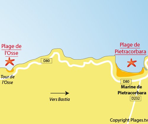 Mappa della Cala della Torre di l'Osse a Pietracorbara