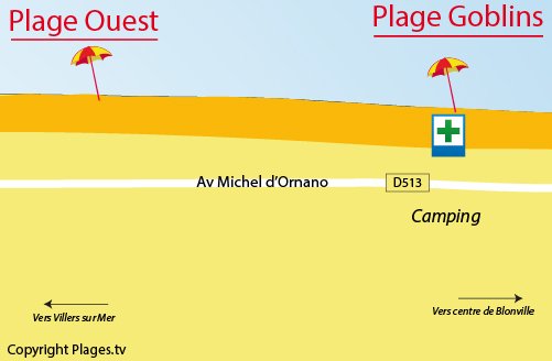 Map of West Beach in Blonville sur Mer