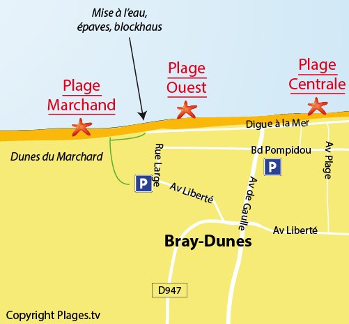 Map of the West Beach in Bray Dunes