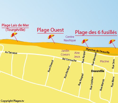 Carte de la plage ouest de Deauville