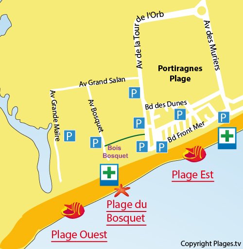 Map of West Beach in Portiragnes