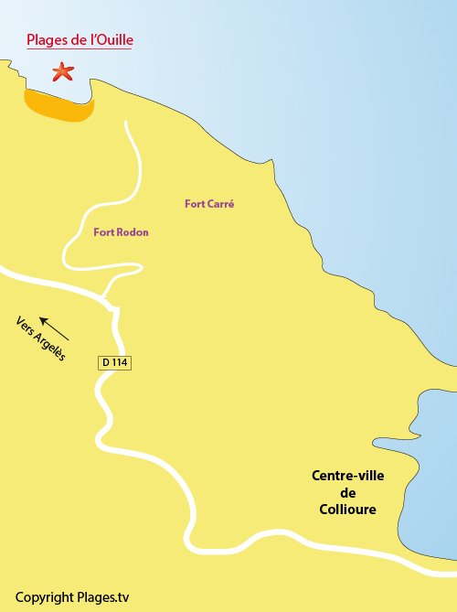 Map of Ouille Beach in Collioure in France