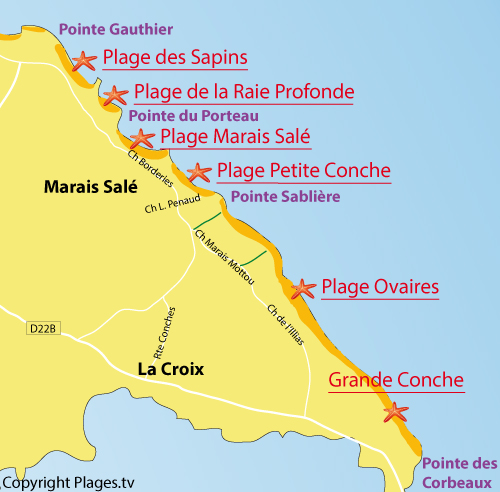 Carte de la plage des Ovaires sur l'ile d'Yeu