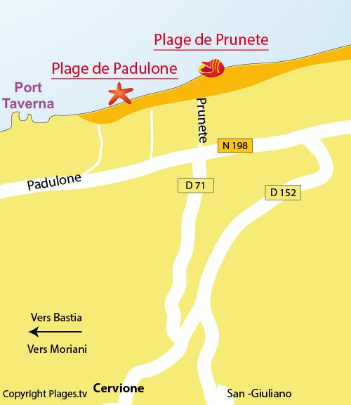 Map of Padulone beach in Cervione