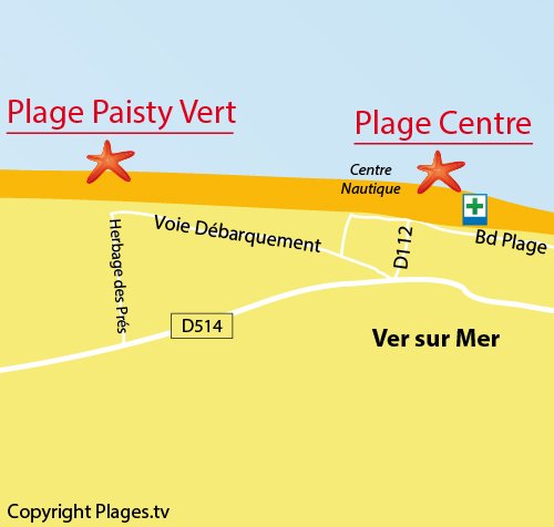 Map of Paisty Vert Beach in Ver sur Mer