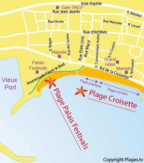 Map of the Palais Festivals Beach in Cannes - France