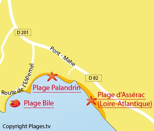 Map of Palandrin Beach in Pénestin