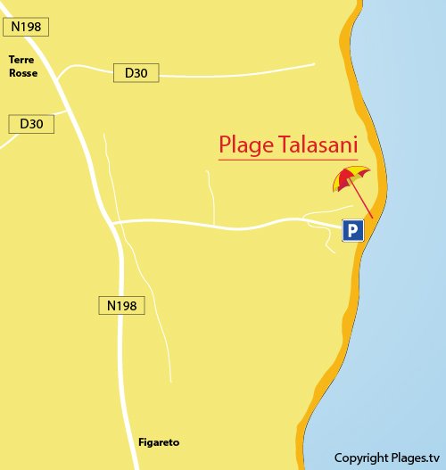 Plan de la plage de Talasani en Corse