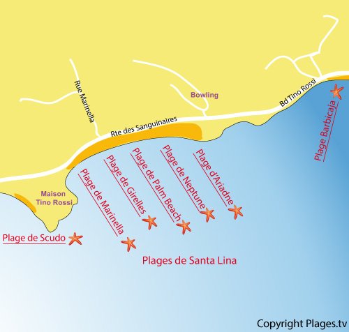 Plan de la plage Palm Beach à Ajaccio