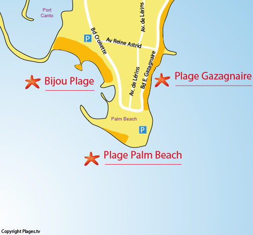 Plan de la plage Palm Beach à Cannes