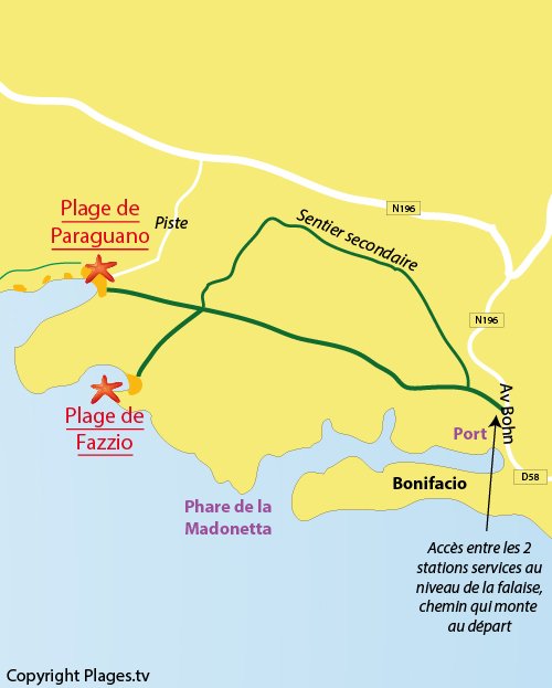 Carte de la plage de Paraguano à Bonifacio