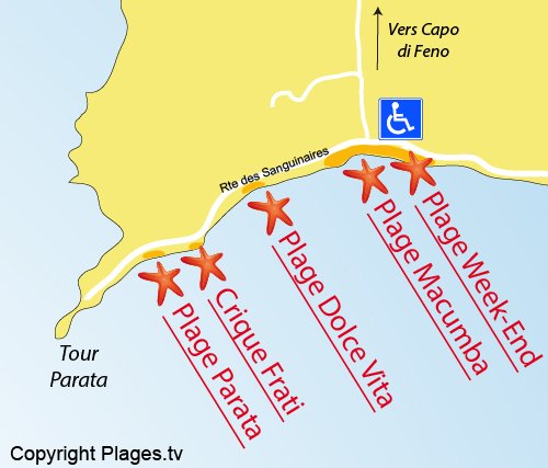 Carte de la plage de la Parata à Ajaccio