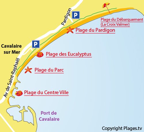 Karte Strandes von Pardigon in Cavalaire sur Mer - Var