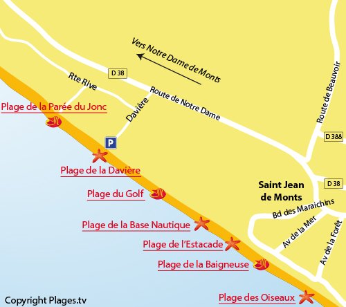 Plan de la plage de la Parée du Jonc à St Jean de Monts