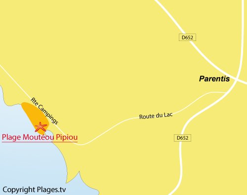 Carte de la plage de Parentis dans les Landes - Moutéou Pipiou