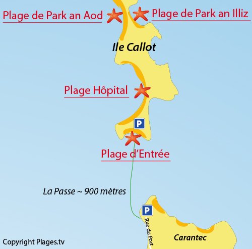 Map of Park an Aod beach - Callot island - Carantec