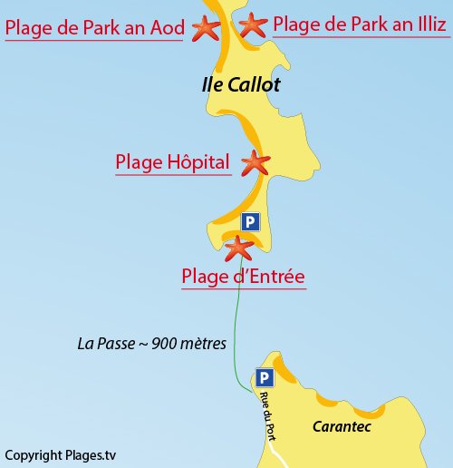 Carte de la plage de Park an Illiz sur l'Ile de Callot