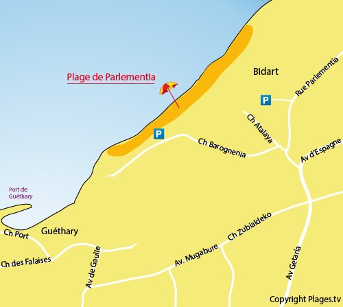 Carte de la plage de Parlementia à Bidart