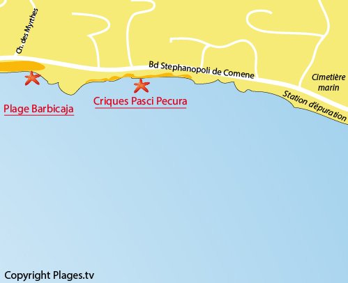 Carte de la plage de Pasci Pecura