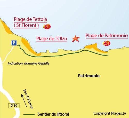 Mappa della Spiaggia di Patrimonio in Corsica