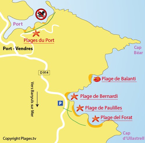 Plan de la plage des Paulilles à Port Vendrès dans le 66