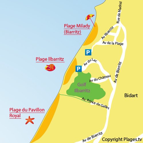 Carte de la plage du Pavillon Royal à Bidart