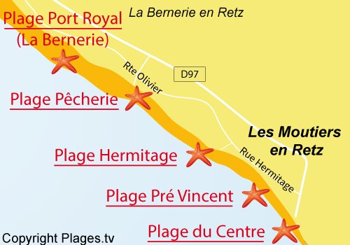 Carte de la plage de la Pêcherie à Les Moutiers en Retz