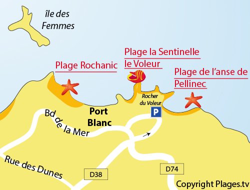 Plan de la plage de Pellinec à Port Blanc