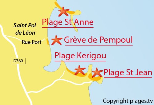 Carte de la plage de Pempoul à St Pol de Léon