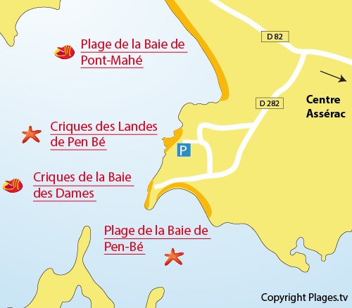 Map of Pen-Bé Beach in Assérac