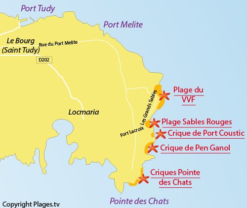 Carte de la plage de Pen Ganol sur l'ile de Groix