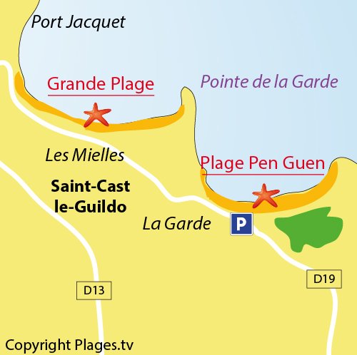 Map of Pen-Guen Beach in Saint Cast le Guildo