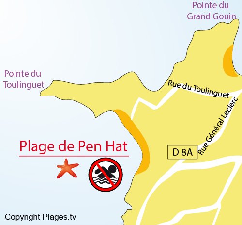 Carte de la plage de Pen Hat à Camaret sur Mer
