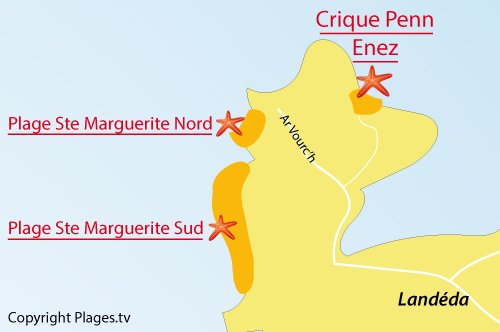 Carte de la plage de Penn Enez à Landéda