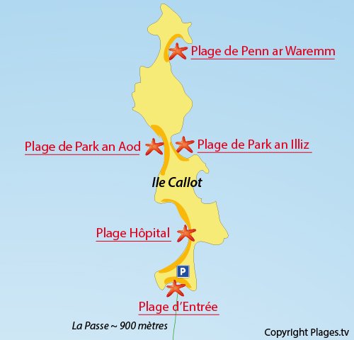 Carte de la plage de Penn ar Waremm sur l'ile Callot