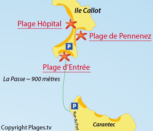 Carte de la plage de Pennenez sur l'ile de Callot