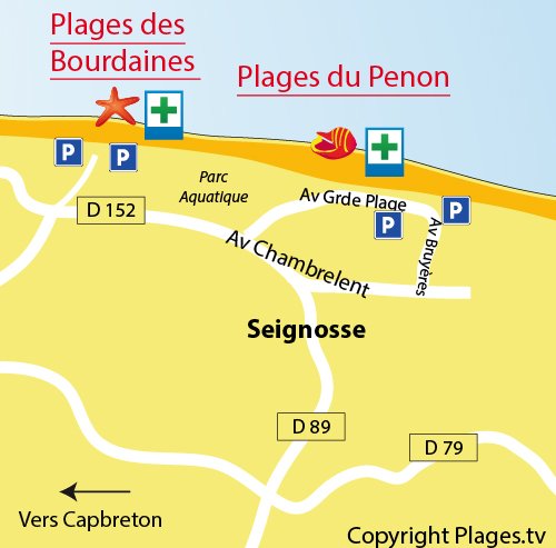 Mappa della Spiaggia del Penon a Seignosse