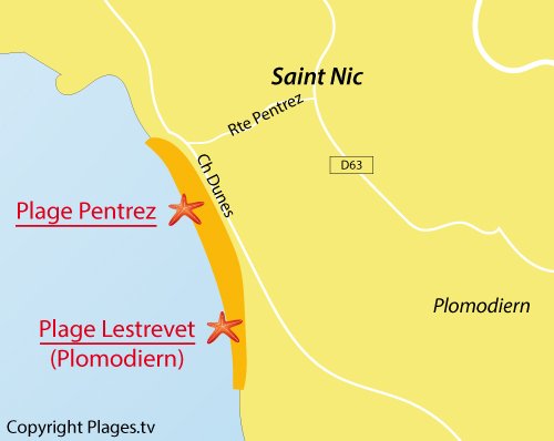 Carte de la plage de Pentrez à Saint Nic - Bretagne