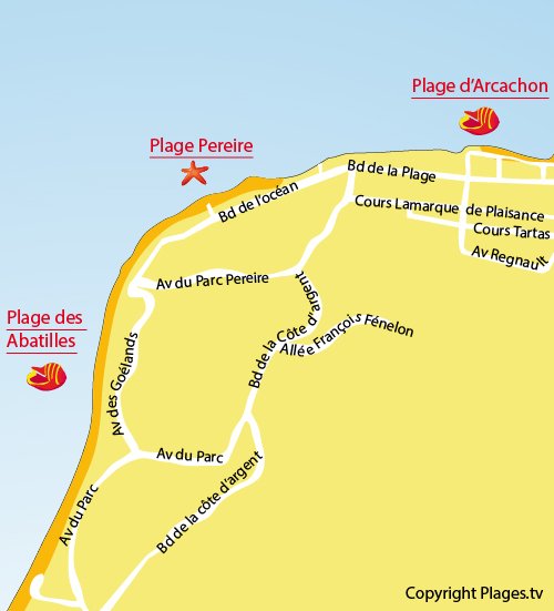 Map of Pereire Beach in Arcachon