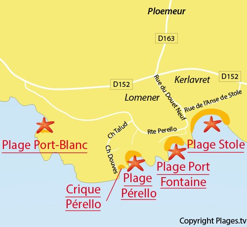 Map of Perello Beach in Plomeur