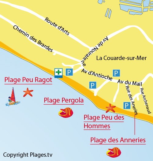 Map of Pergola Beach in La Couarde sur Mer