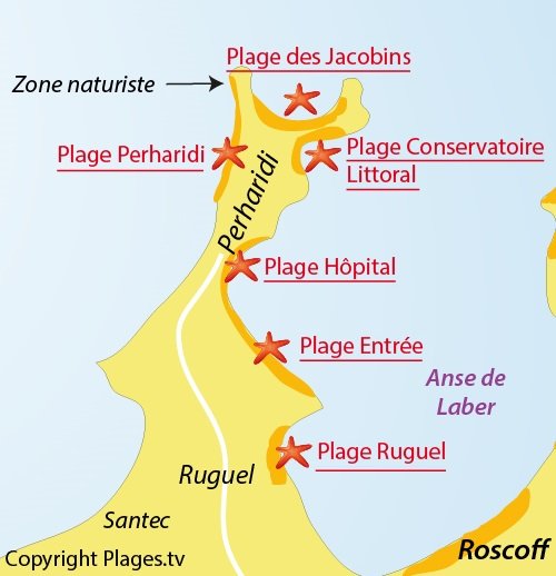 Carte de la plage ouest de Perharidi de Roscoff