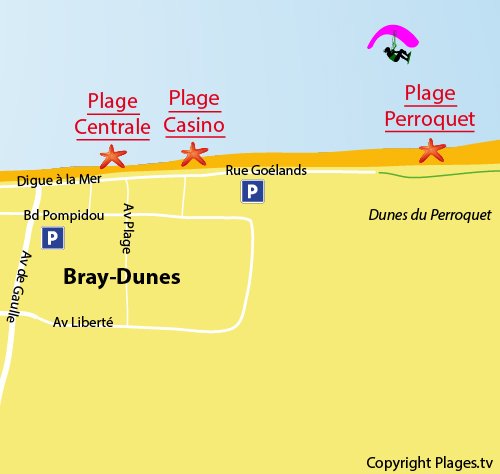 Plan de la plage du Perroquet à Bray Dunes