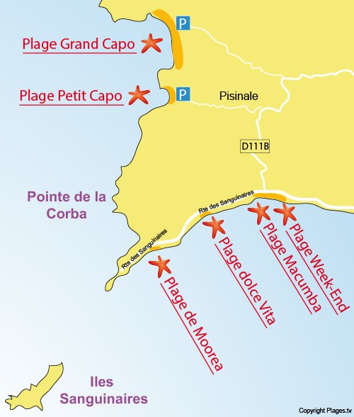 Map of Petit Capo Beach - Sevani - Ajaccio