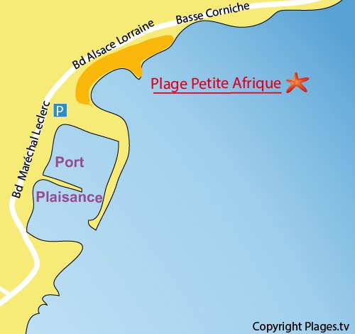 Plan de la plage de la Petite Afrique à Beaulieu