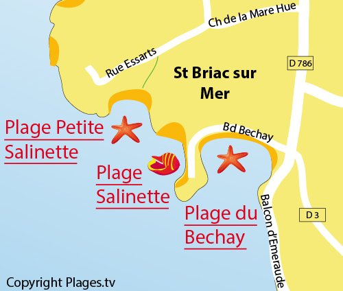 Map of Petite Salinette Beach in St Briac sur Mer