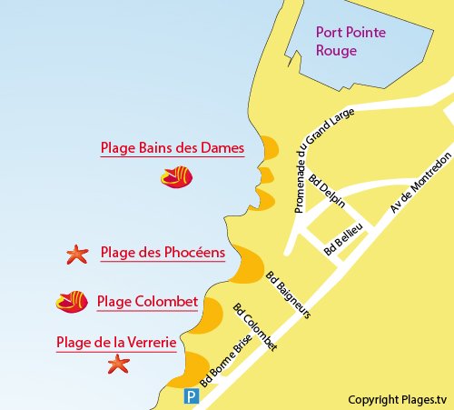 Map of Phocéens Beach in Marseille