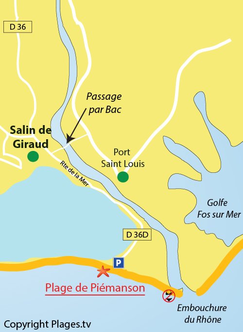 Karte Piémanson-Strandes in Arles Salin de Giraud